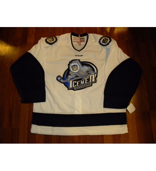 Custom ECHL 2012 13 Evansville IceMen Hockey Jersey Third 3rd Blue